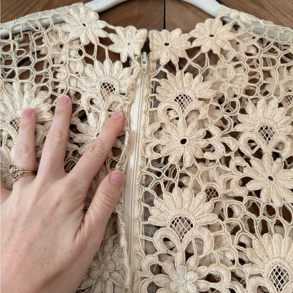 Vintage 60s lace embroidered flower dress medium ivory boho hippie - Picture 12 of 12